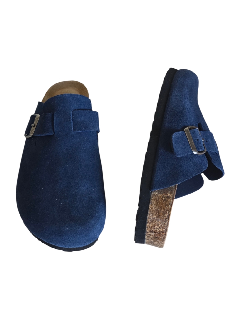 New 🤎 Emma New York Women's Nina Navy Suede Leather Cork Footbed Clogs - Picture 11 of 16